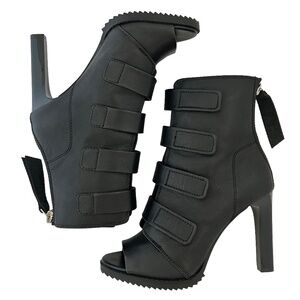 DKNY's Blake peep-toe Strapped booties command attention! NEW Black Leather SZ 8